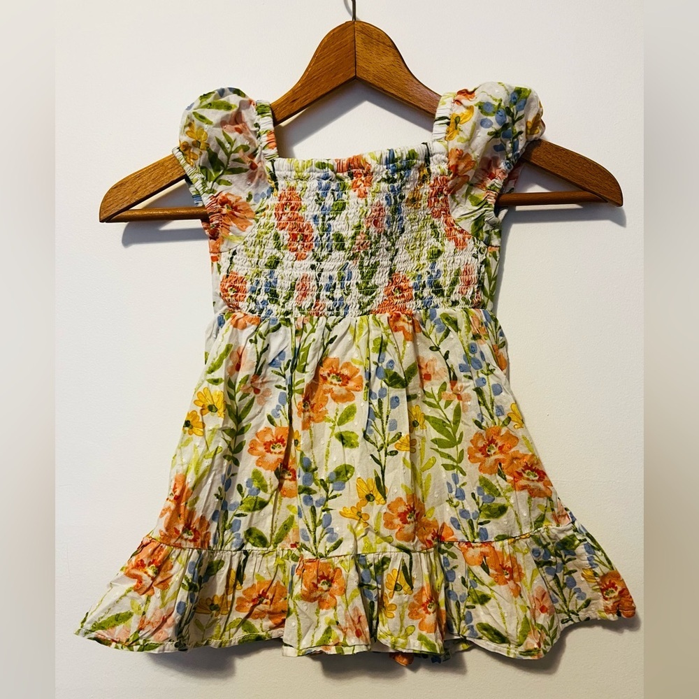 GYMBOREE Girls 3T Cotton Flower Ruffle Dress Puff Sleeves Flowy Prairie Fields - Picture 4 of 7